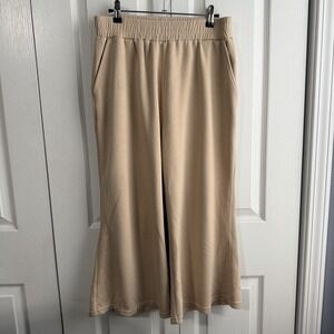 Love University Tan‎ Wide Leg Sweatpants Women's Size Large Comfy Travel Preppy